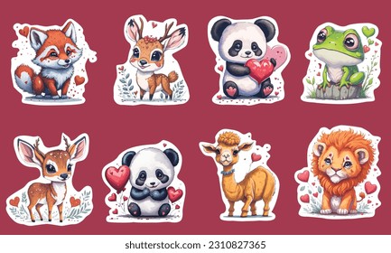 A lovable character of a cute baby animals with hearts