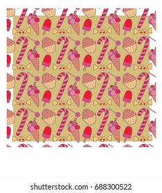 a lovable cheerful pattern with candies, ice-creams and cupcake