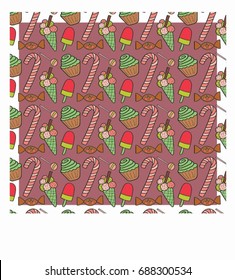 a lovable cheerful pattern with candies, ice-creams and cupcake