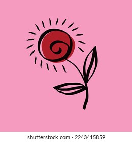 adorable tarjeta de rosa rojo lindo para el diseño de San Valentín y vacaciones de primavera. Ilustración del vector