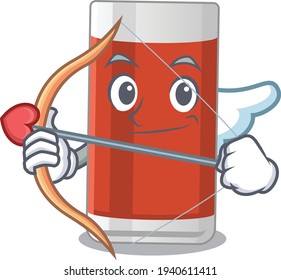 A lovable glass of apple juice as a romantic cupid cartoon picture with arrow. Vector illustration