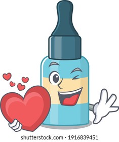 A lovable hair oil caricature design style holding a big heart. Vector illustration