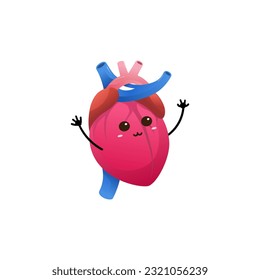 A lovable, kawaii cardiac heart organ with a cute, emotion face, expressing joy and happiness, love and wellness