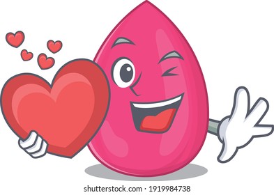 A lovable makeup sponge caricature design style holding a big heart. Vector illustration