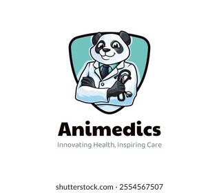 A lovable panda doctor character with a stethoscope and lab coat