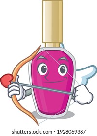 Un adorable esmalte de uñas rosadas como una romántica foto de dibujos animados con flecha. Ilustración del vector