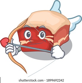 A lovable pork belly as a romantic cupid cartoon picture with arrow. Vector illustration