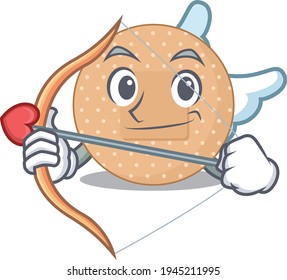 A lovable rounded bandage as a romantic cupid cartoon picture with arrow. Vector illustration