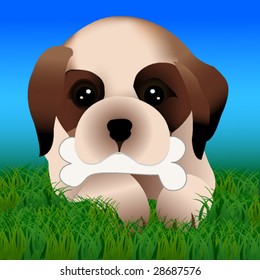 Lovable Saint  Bernard dog card,vector