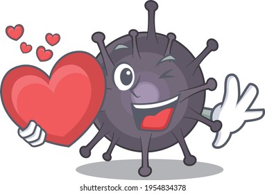 A lovable salmonella caricature design style holding a big heart. Vector illustration