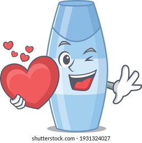 A lovable shampoo caricature design style holding a big heart. Vector illustration