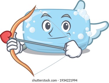 A lovable soap as a romantic cupid cartoon picture with arrow. Vector illustration