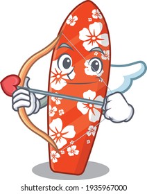 A lovable surfboard as a romantic cupid cartoon picture with arrow. Vector illustration