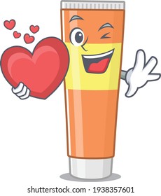 A lovable toothpaste caricature design style holding a big heart. Vector illustration