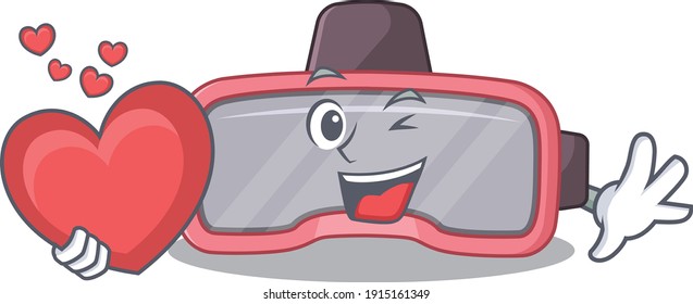 A lovable vr glasses caricature design style holding a big heart