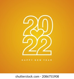 Love 2022 Happy New Year beautiful white modern line design typography logo orange yellow background greeting card