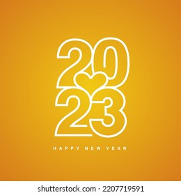 Love 2023 Happy New Year 2023 beautiful white modern line design typography logo orange yellow background greeting card