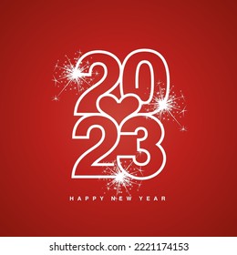 Love 2023 Happy New Year 2023 beautiful white modern line design typography logo red background greeting card