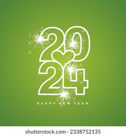 Love 2024 Happy New Year 2024 beautiful white modern line design typography logo green lucky background greeting card