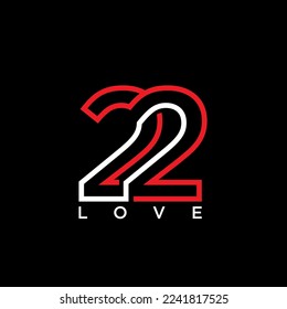 Love 22 number logo icon vector template on a black background