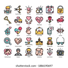 Love 30 Color Filled outline icons set. Icon design for UX, UI, web, app, brochure, flyer, presentation design, etc. vector and illustration.