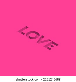 Me encanta el texto profundo en 3D con fondo rosado. Fuente de amor uso isométrico al fondo, plantilla, postal, afiche, folleto, banner, diseño web, promoción de venta, papel de envoltura o decoración.