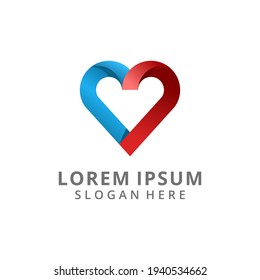 Amor 3d diseño de logotipo azul y rojo gradiente