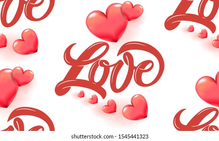 Love and 3D heart pattern with graffiti style typography for scapbooking paper, St. Valentines day romantic greeting card, birthday or wedding celebration gift, fashion textile print, background sale 