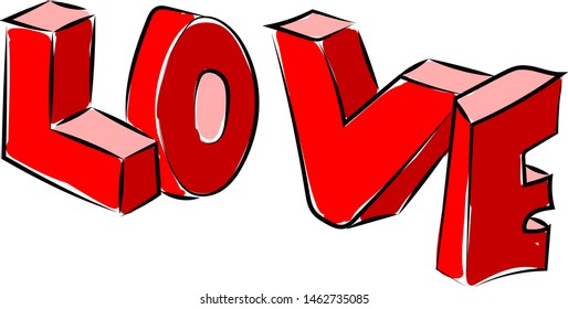 Love in 3d, illustration, vector on white background