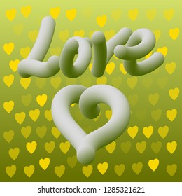 Love  3D text . Decorative background with lots of  hearts . Vector illustration. Happy Valentines Day.