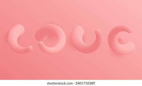 Love. 3d text design. Circle curved fluid lines. Romantic graphic template for wedding invitations and Happy Valentine's Day holiday greetings.