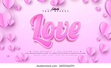 Love 3D Text Effect Design Editable and Scalable Vector Graphic Style Effect with Heart and Typography Lettering on Pink Background. Premium Valentines Day and Wedding Theme Illustration Mockup