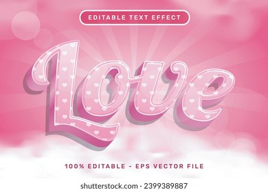 Amar el efecto de texto 3d y el efecto de texto editable con fondo rosa e ilustración en la nube