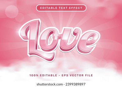 love 3d text effect and editable text effect whit pink background and cloud illustration