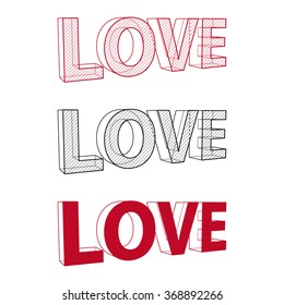 Love. 3D text.  Vector Illustration