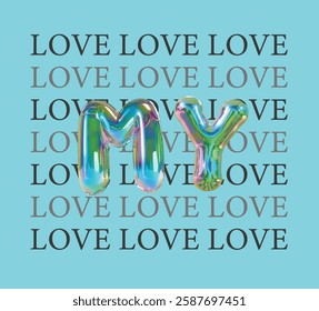 Love with 3d typography vector illustration on  background vintage 3d love for girl t-shirt print, vector illustration