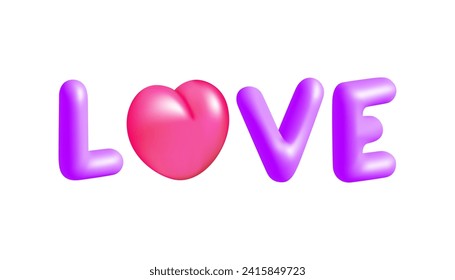 Love 3d violet and pink text vector illustration design.