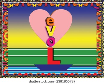 Love 3d word with romantic heart and boat shape is an isolated valentine's day gift design ,great for decoration ,valentine  ,book cover ,textile  and fabric print and different website purposes