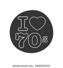 Love 70's Icon Silhouette Illustration. Nostalgia Vector Graphic Pictogram Symbol Clip Art. Doodle Sketch Black Sign.