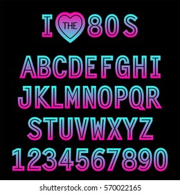 I love 80s. Retro font in traditional colors and style