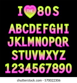 I love 80s. Retro font in traditional colors and style