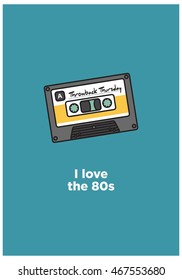I Love The 80s (Throwback Thursday Written On A Line Art Cassette Tape Vector Illustration In Flat Style Design)