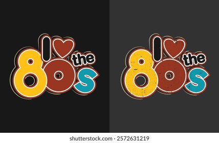 I Love 80s-90s t shirt design text effect card or invitation with geometric elements, tape cassette. Back to the 90s Vector illustration