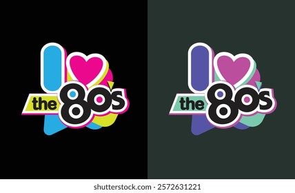 I Love 80s-90s t shirt design text effect card or invitation with geometric elements, tape cassette. Back to the 90s Vector illustration