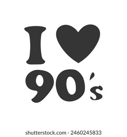 Love 90's Icon Silhouette Illustration. Nostalgia Vector Graphic Pictogram Symbol Clip Art. Doodle Sketch Black Sign.