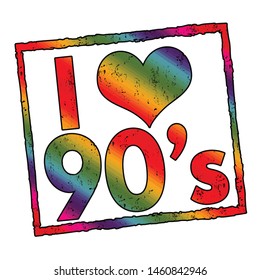 I love 90's sign or stamp on white background, vector illustration