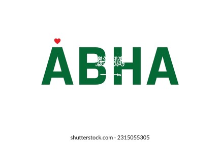 I love Abha, Typographic Design, Flag of Saudi Arabia corporate in Abha, Abha, Love, Vector, Typography, Flag of Saudi Arabia, Creative, National Day, Independence day, Heart Icon