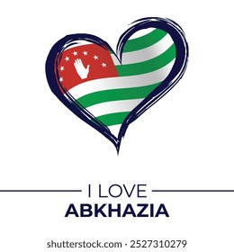 Eu adoro Banner da Abecásia com Flag in Heart. Abkhazia amor emblema isolado no fundo branco. Vetor, Ilustração, Isolado, Amor, Plano de Fundo.