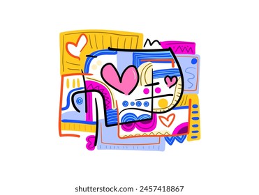 love abstract art decorative portrait hand drawn decorative wall art vector illustration, card, cover, poster, print design.
