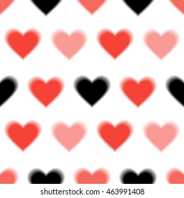 Love Abstract Background with black and red Hearts. Defocused Seamless pattern. Vector Illustration